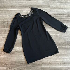 GAEA Elegant Cut Out Black Mini Dress with Beaded Neckline